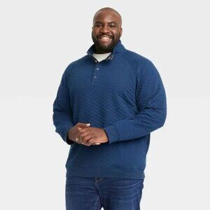 NEW Men's Quilted Snap Pullover Sweatshirt - Goodfellow & Co™ Blue XXL